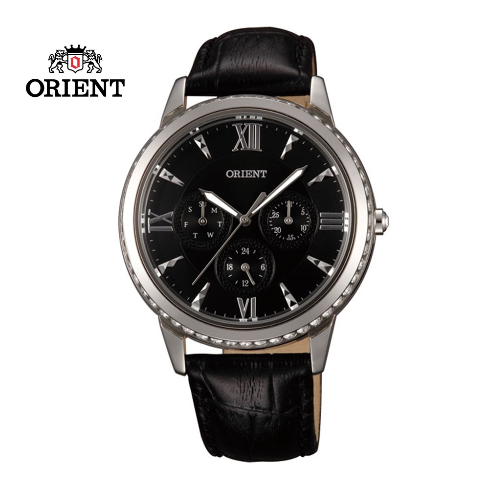 ORIENT 東方錶 CASUAL系列 璀璨晶鑽三眼石英錶 皮帶款 FSW03004B 黑色 - 39mm