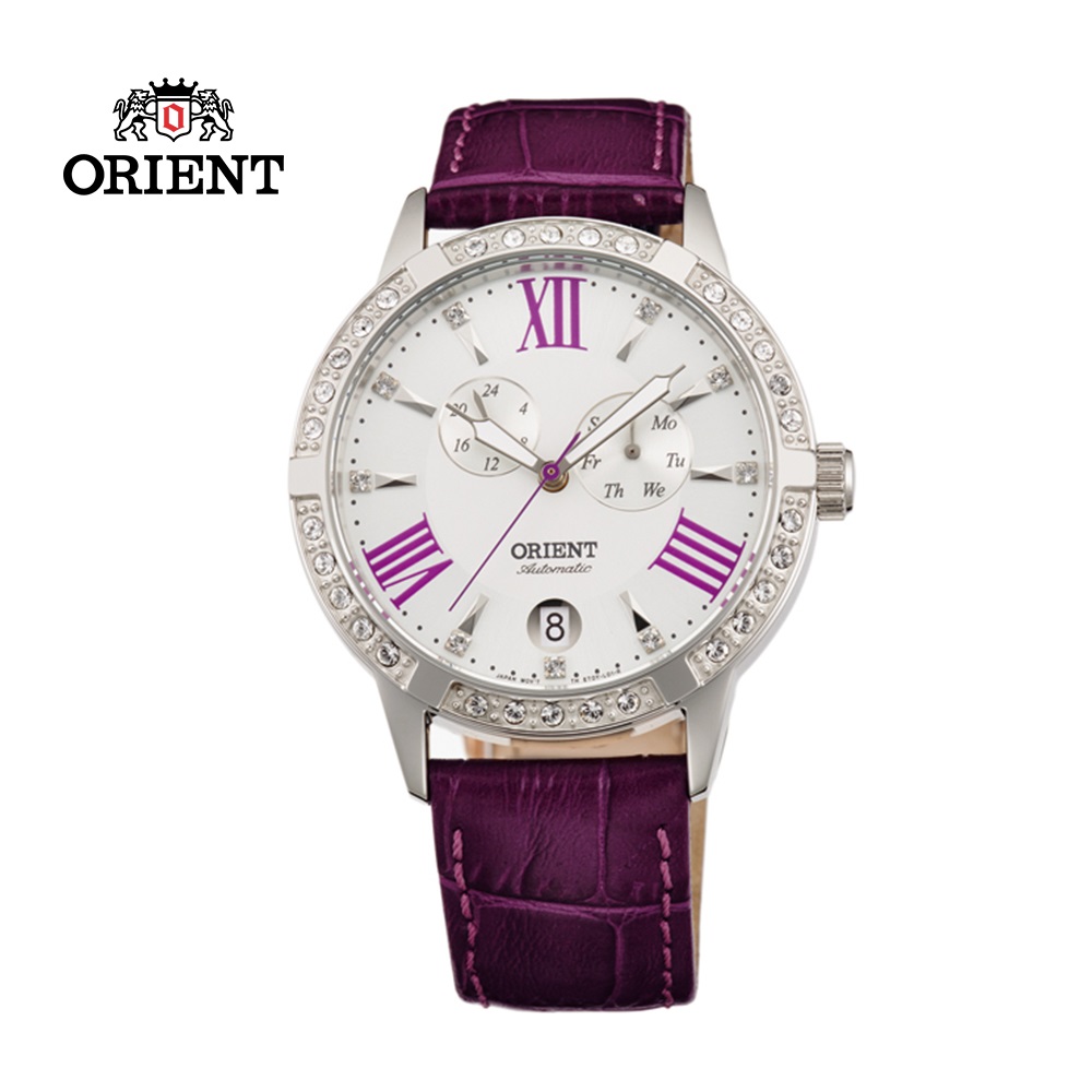 ORIENT 東方錶 ELEGANT系列 雙眼鑲鑽機械錶 皮帶款 FET0Y004W 紫色 - 37mm