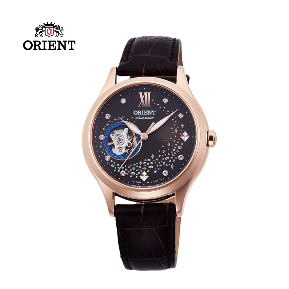 ORIENT東方錶HAPPY STREAM系列 藍月奇蹟鏤空機械錶 皮帶款 RA-AG0017Y - 36mm