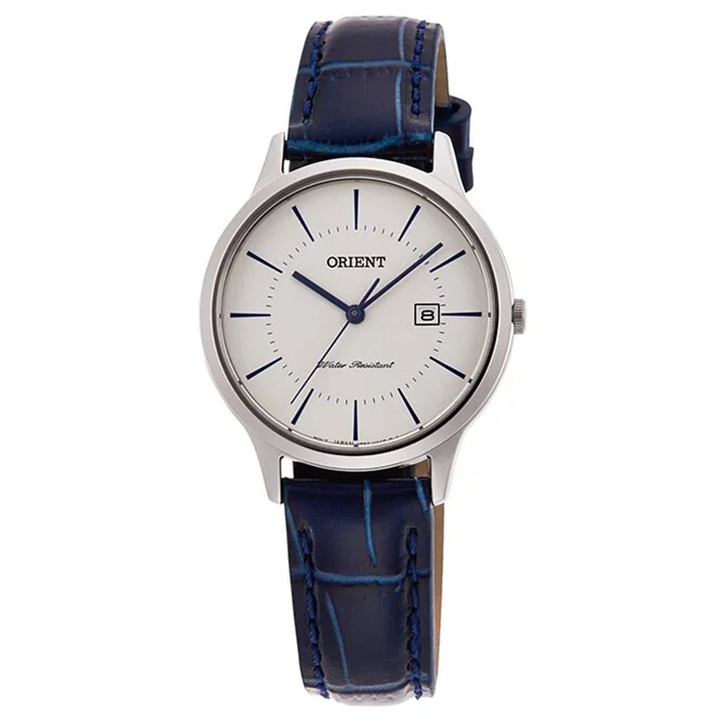 【ORIENT】東方錶 RF-QA0006S 簡約大三針 日期顯示 皮錶帶女錶 白/藍 30mm