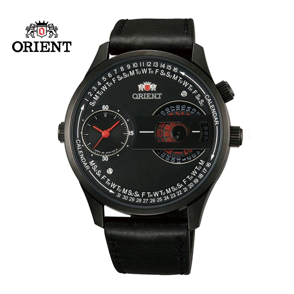 ORIENT 東方錶 DUAL系列 雙時鏤空造型腕錶 皮帶款 FXC00002B 黑色 - 43mm