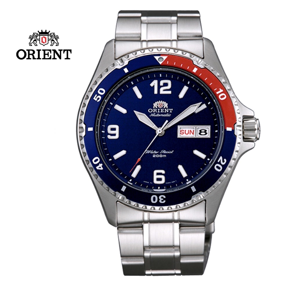 "ORIENT 東方錶 WATER RESISTANT系列 200m潛水機械錶 鋼帶款FAA02009D藍色 - 41.5mm "