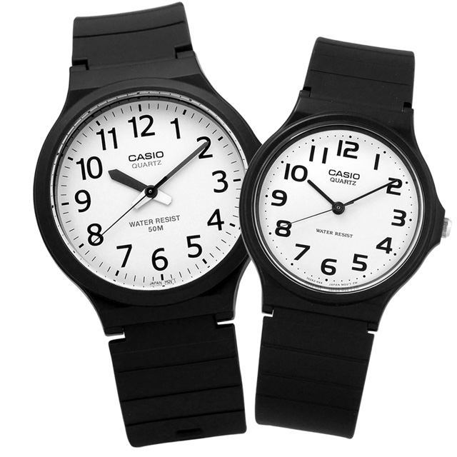 CASIO / MW-240-7B.MQ-24-7B2 / 卡西歐 簡潔 數字時標 橡膠手錶 情侶對錶 白x黑 42mm+33mm