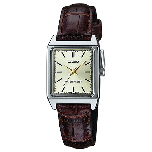 【CASIO 卡西歐】復古簡約指針皮革腕錶/咖x銀框(LTP-V007L-9EUDF)
