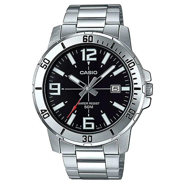 【CASIO 卡西歐】極致經典大三針不鏽鋼腕錶/銀x黑面(MTP-VD01D-1BVUDF)