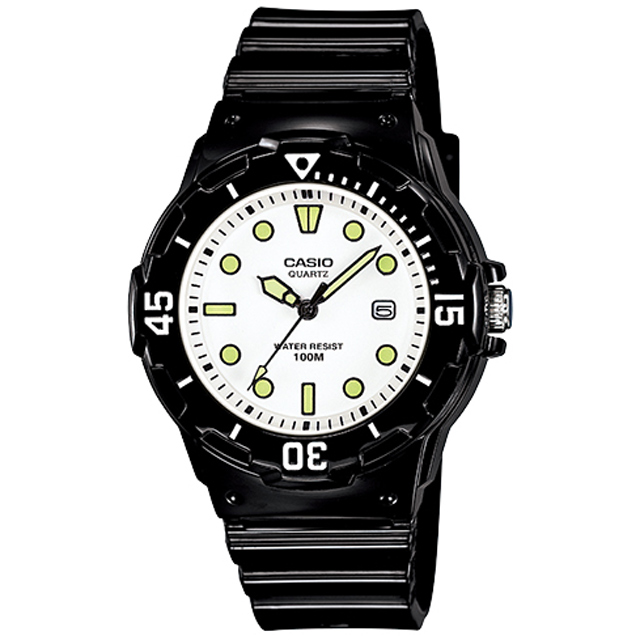 【CASIO 卡西歐】亮眼魅力潛水風運動腕錶/黑x白面(LRW-200H-7E1VDF)