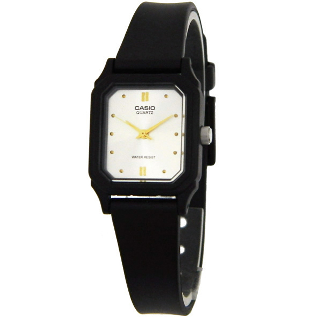 【CASIO 卡西歐】方形簡約三針橡膠腕錶/黑x白面(LQ-142E-7ADF)