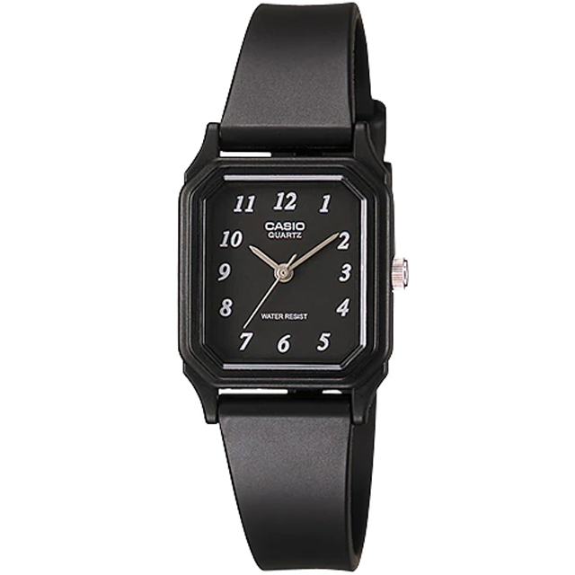 【CASIO 卡西歐】方形經典三針橡膠腕錶/黑(LQ-142-1BDF)