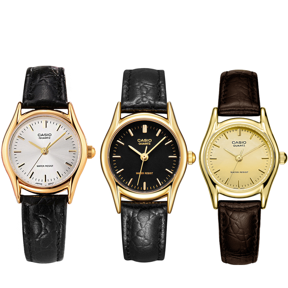 CASIO 卡西歐 LTP-1094Q 時尚簡約文青小巧錶面金框皮帶手錶