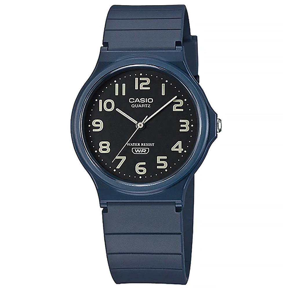 CASIO 卡西歐 / MQ-24UC-2B / 簡約百搭 數字時標 日本機芯 橡膠手錶 黑x藍 33mm