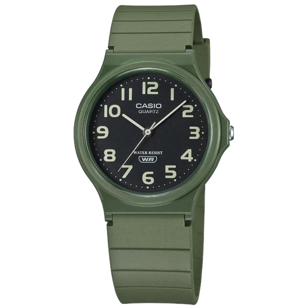 CASIO 卡西歐 / MQ-24UC-3B / 簡約百搭 數字時標 日本機芯 橡膠手錶 黑x綠 33mm
