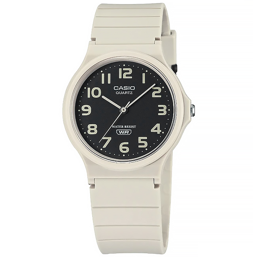 CASIO 卡西歐 / MQ-24UC-8B / 簡約百搭 數字時標 日本機芯 橡膠手錶 黑x米白 33mm