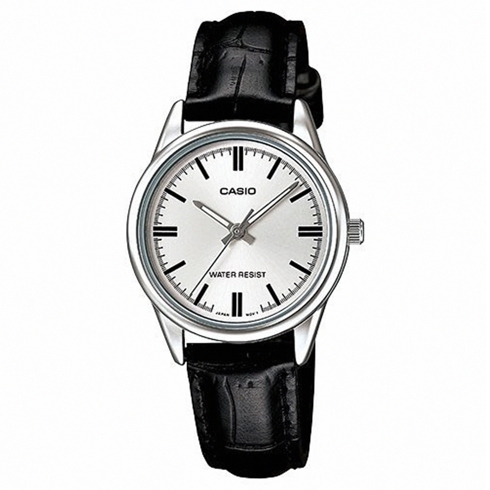 【CASIO 卡西歐】成熟浪漫皮革腕錶/黑x銀框(LTP-V005L-7AUDF)