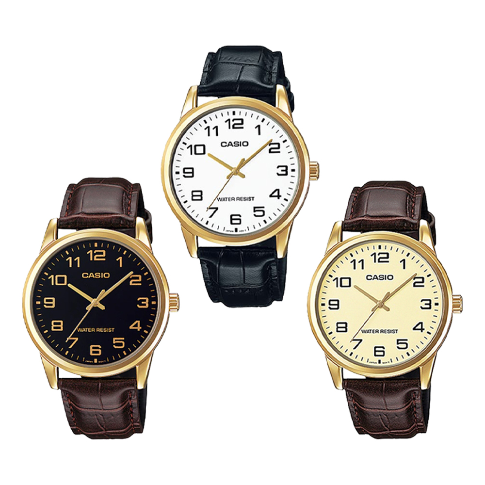 CASIO 卡西歐 MTP-V001GL 復古文青數字大錶面皮腕錶