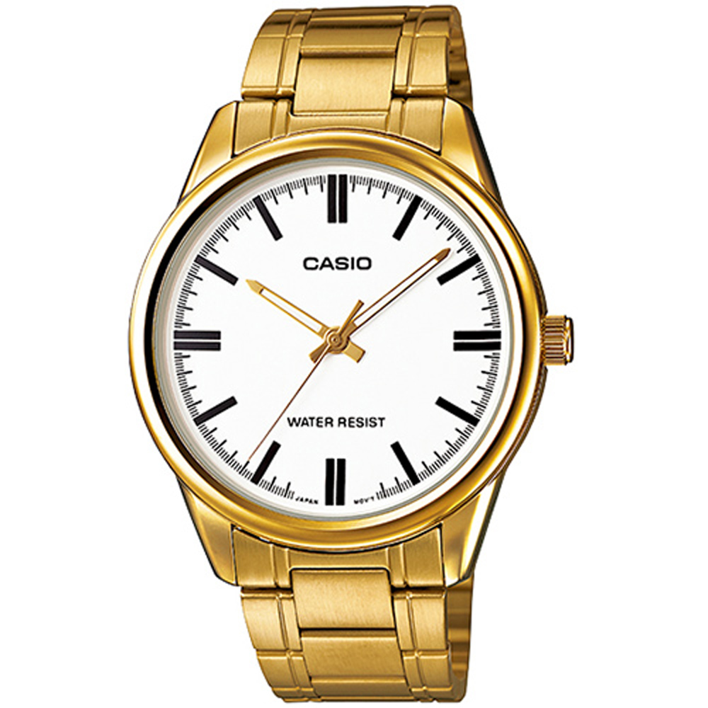【CASIO 卡西歐】經典復古紳士不鏽鋼腕錶/金x白面 刻度款(MTP-V005G-7AUDF)