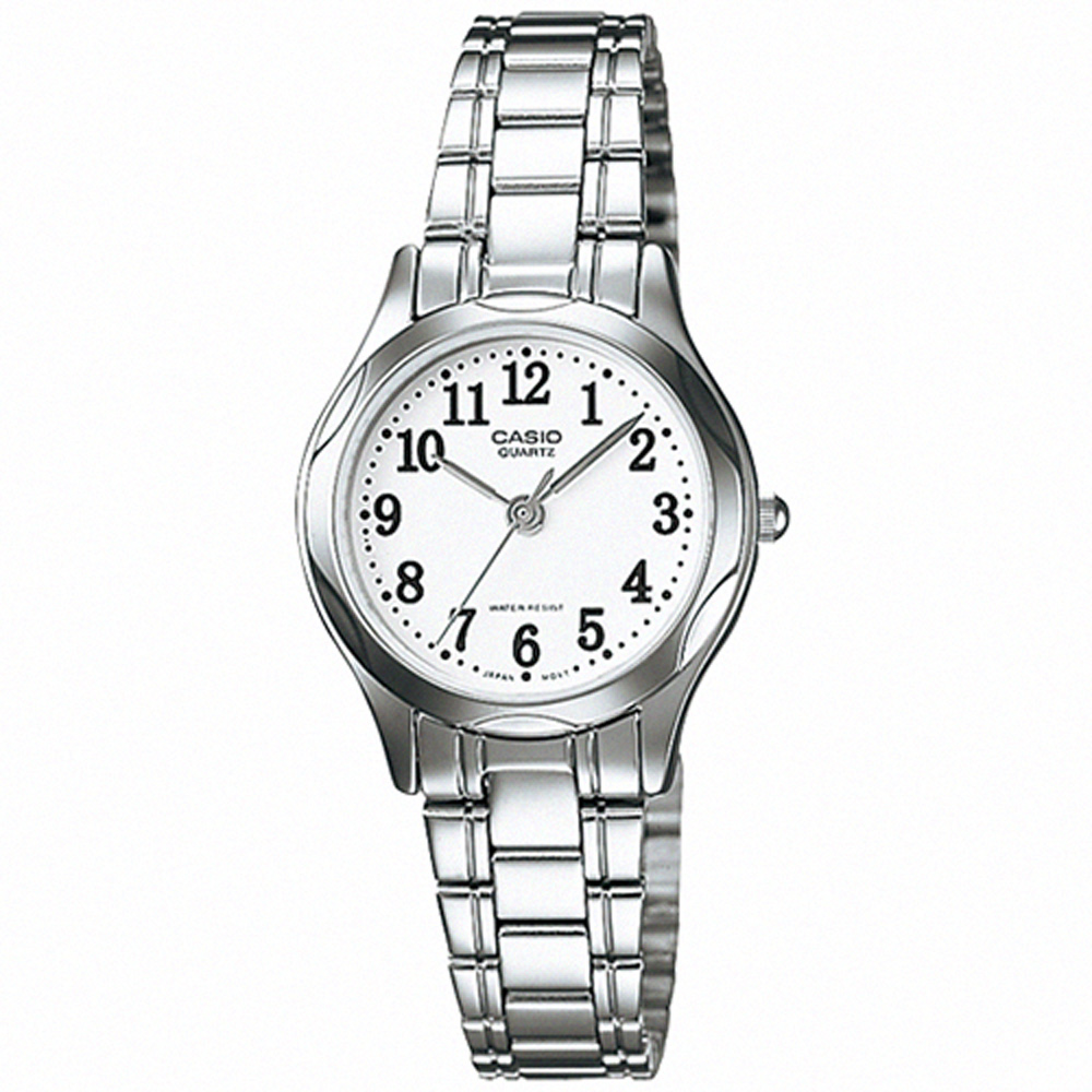 【CASIO 卡西歐】素雅數字圓型淑女不鏽鋼腕錶/銀x白面 數字款(LTP-1275D-7BDF)