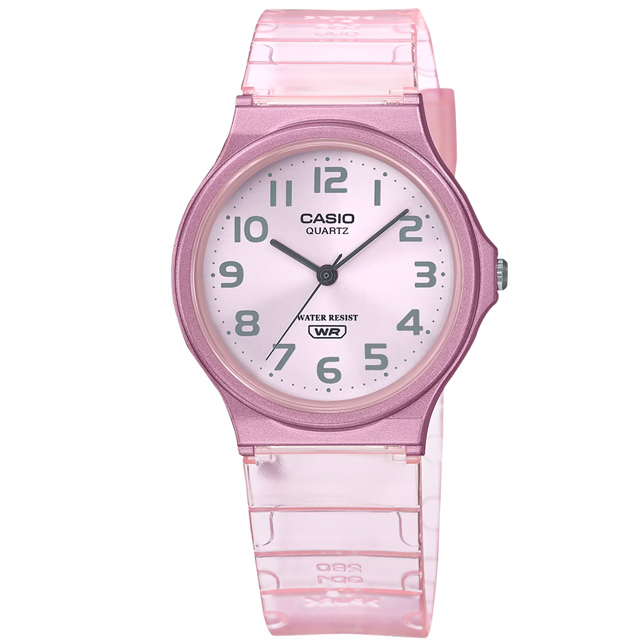 CASIO 卡西歐 / MQ-24S-4B / 簡約百搭 數字時標 日本機芯 橡膠手錶 半透明粉色 33mm