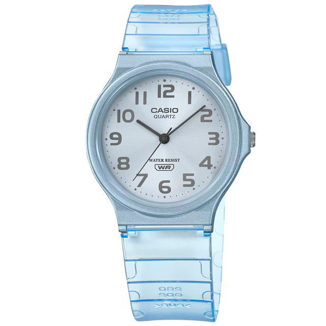 CASIO 卡西歐 / MQ-24S-2B / 簡約百搭 數字時標 日本機芯 橡膠手錶 半透明藍色 33mm