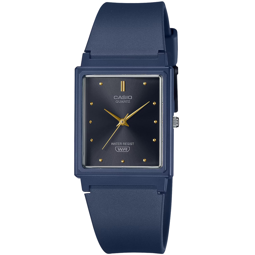 【CASIO 卡西歐】方形簡約輕盈橡膠腕錶/深藍x黑面 刻度款(MQ-38UC-2A1)