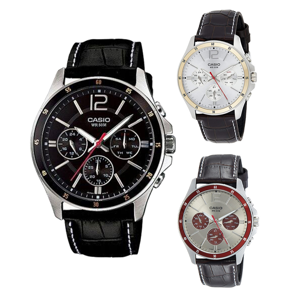 CASIO 卡西歐 MTP-1374L時尚商務紳士經典三眼皮手錶