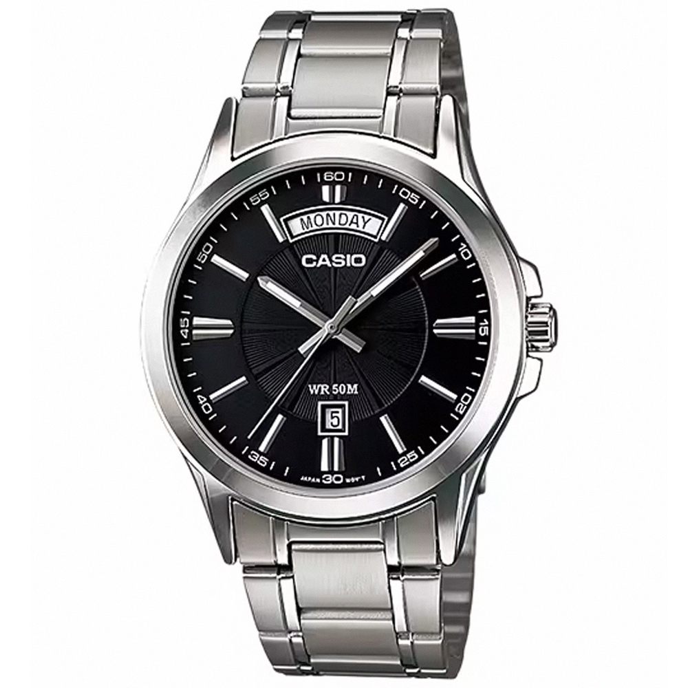 【CASIO 卡西歐】簡約風範不鏽鋼腕錶/銀x黑面(MTP-1381D-1A)