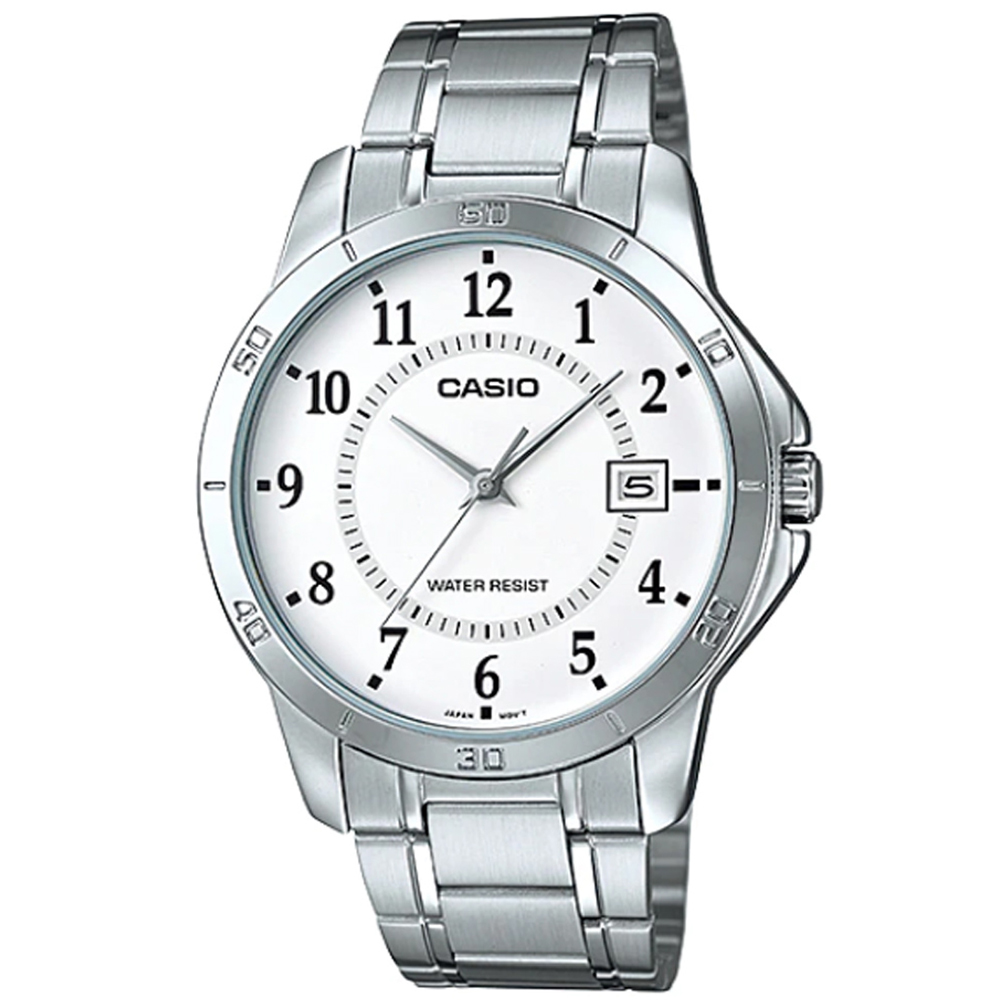 【CASIO 卡西歐】紳士簡約不鏽鋼腕錶/銀x白面 數字款(MTP-V004D-7B)