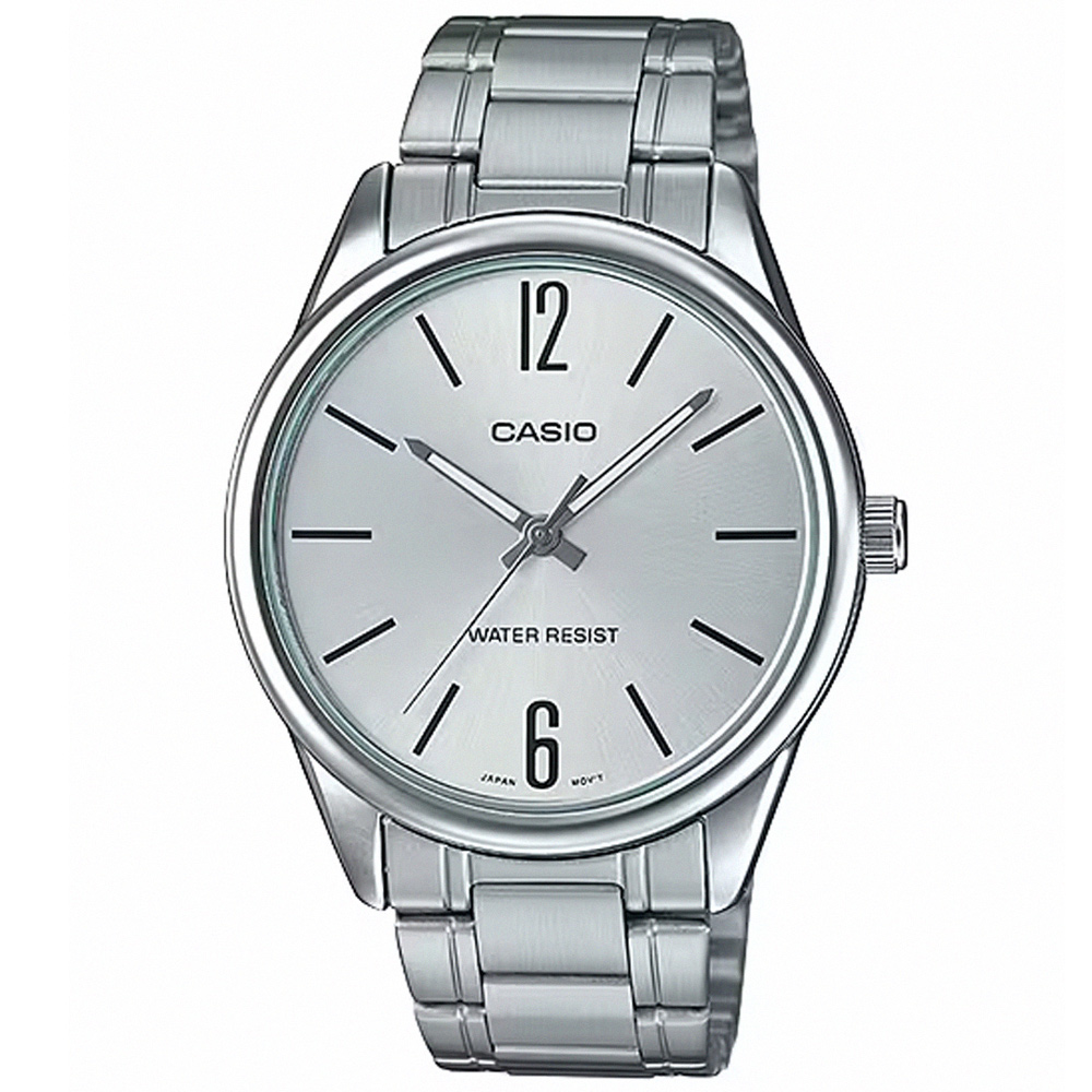 【CASIO 卡西歐】簡約時尚不鏽鋼腕錶/銀 刻度款(MTP-V005D-7B)
