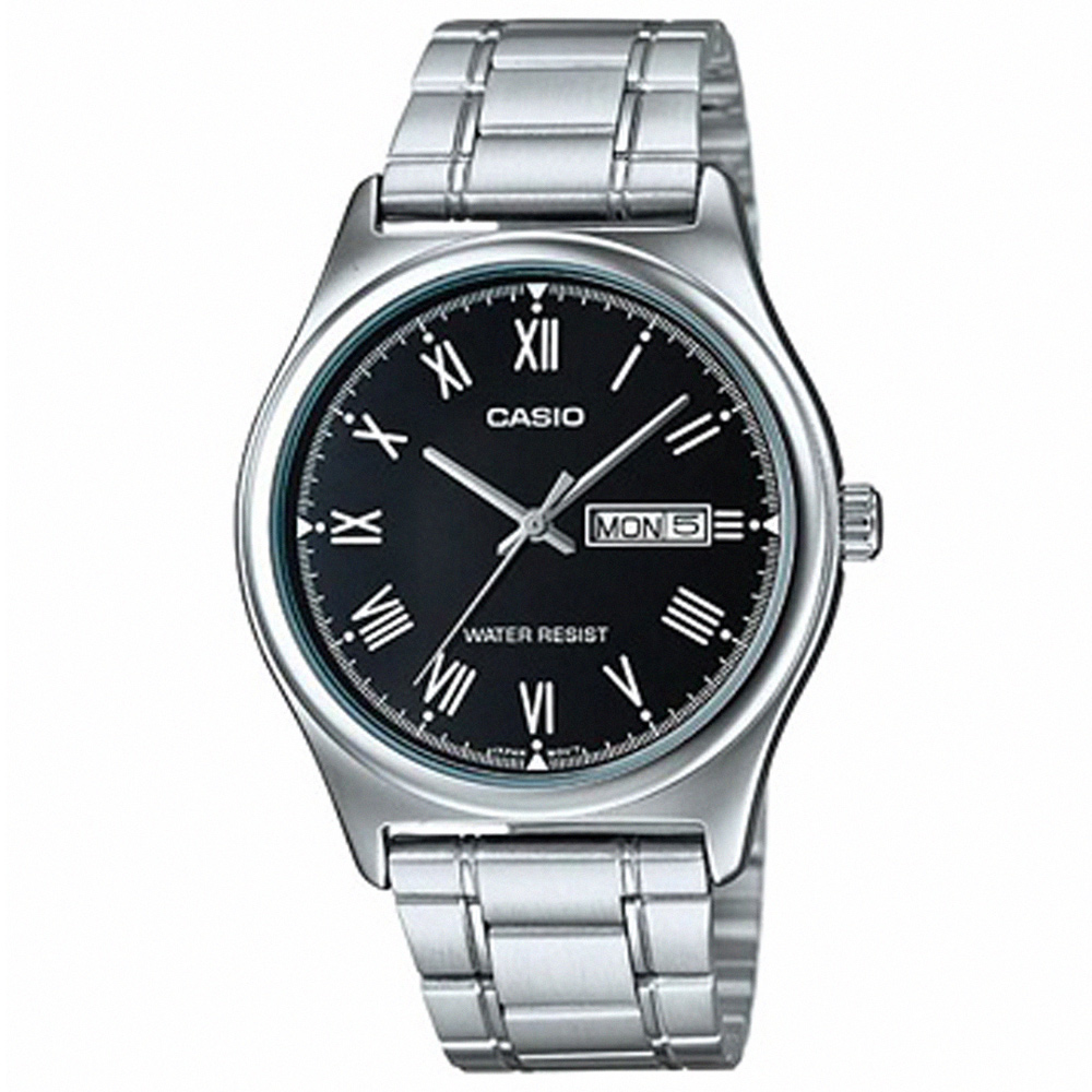 【CASIO 卡西歐】紳士簡約不鏽鋼腕錶/銀x黑面 羅馬數字款(MTP-V006D-1B)