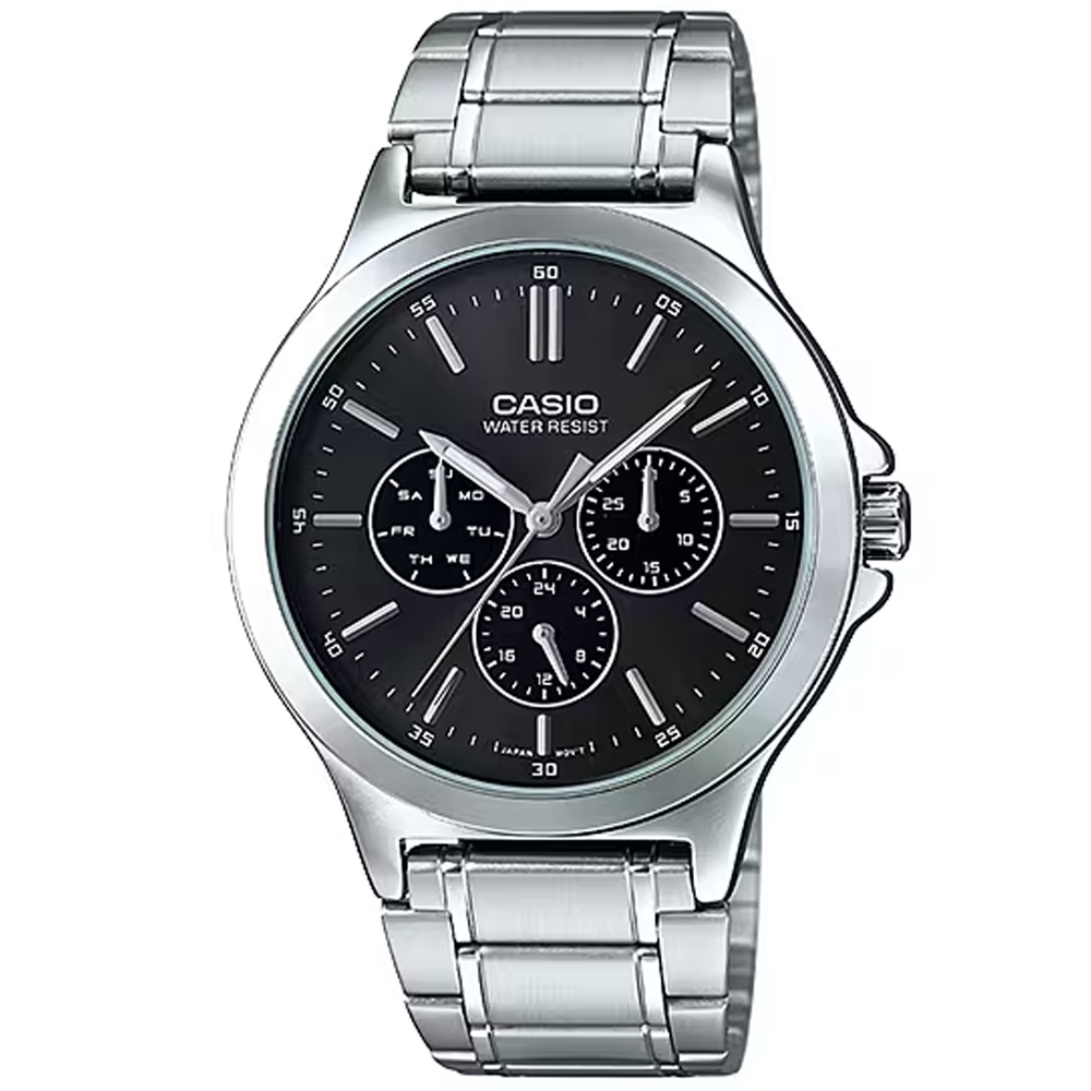 【CASIO 卡西歐】簡約風範不鏽鋼腕錶/銀x黑面 刻度款(MTP-V300D-1A)