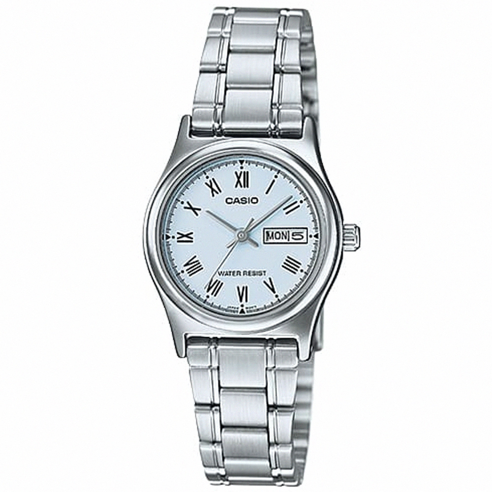 【CASIO 卡西歐】小巧精緻不鏽鋼腕錶/銀x藍面 羅馬數字款(LTP-V006D-2B)