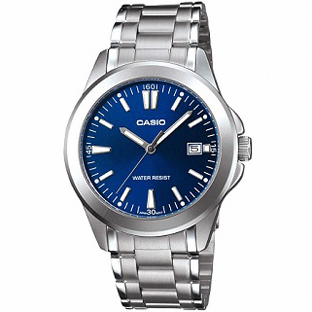 【CASIO 卡西歐】簡約領袖不鏽鋼腕錶/銀x藍面 刻度款(MTP-1215A-2A2)