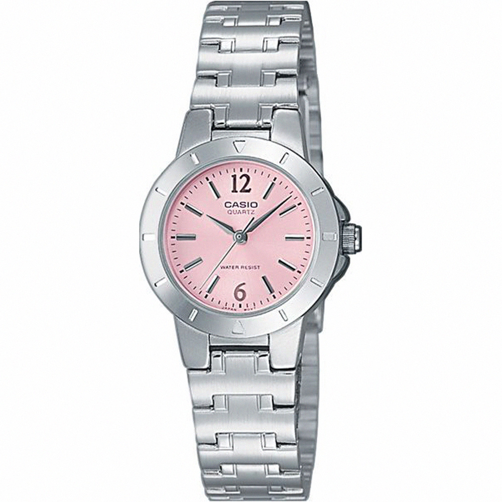 【CASIO 卡西歐】簡約典雅不鏽鋼腕錶/銀x粉面(LTP-1177A-4A1)