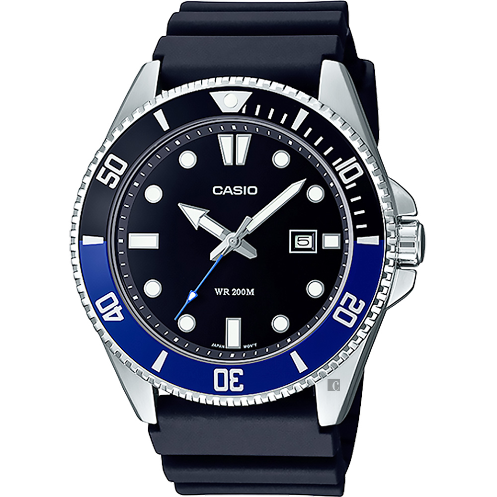 CASIO 新槍魚 MDV-107-1A2 200米潛水錶-黑藍水鬼