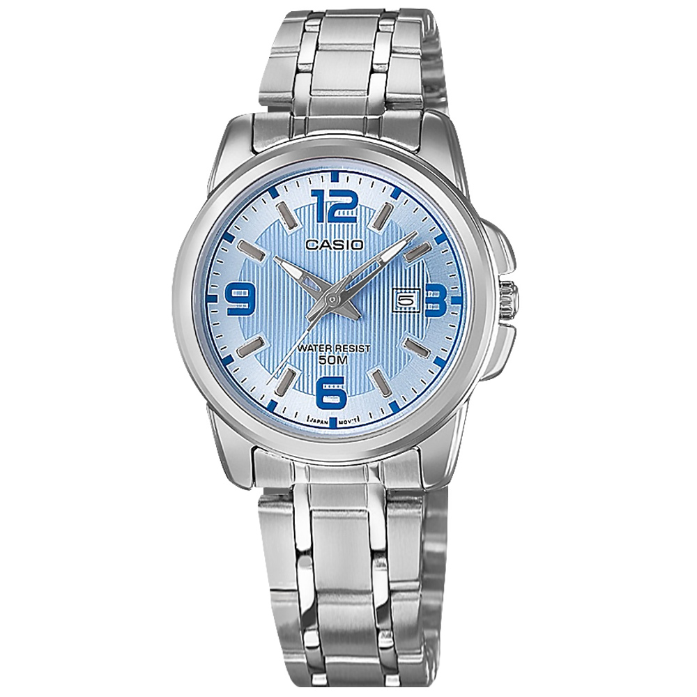 CASIO / LTP-1314D-2A /卡西歐 簡約優雅 數字刻度 日期 不鏽鋼手錶 藍色 31mm