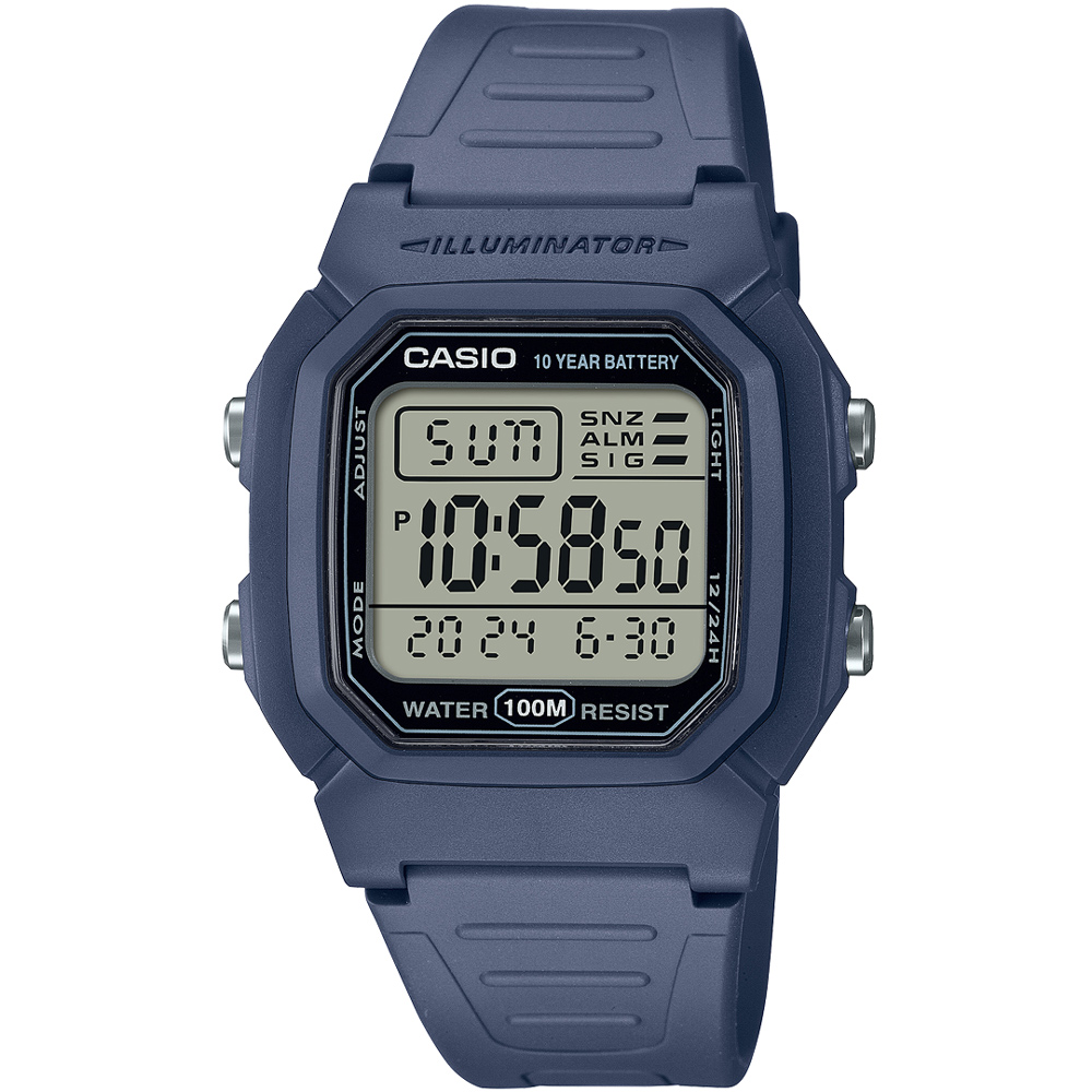 【CASIO 卡西歐】復古潮流方形數位腕錶/藍(W-800H-2A)