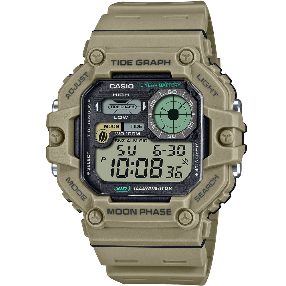 【CASIO 卡西歐】方形潮流數位電子腕錶/卡其(WS-1700H-5A)