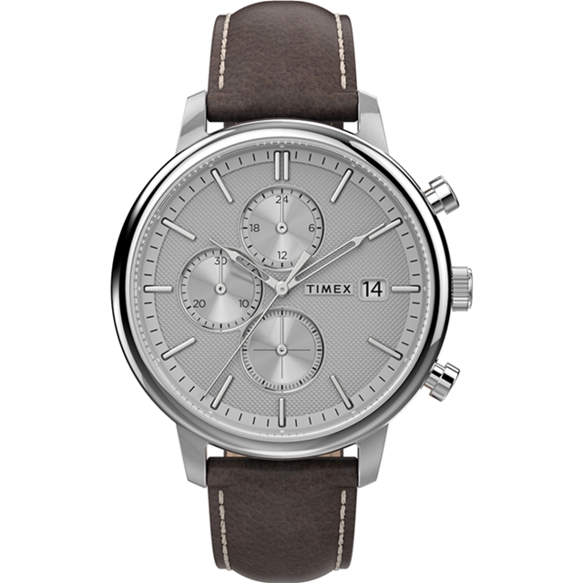【TIMEX】天美時 風格系列 三眼雅仕手錶 ( 銀 / 咖啡 TXTW2U38800)