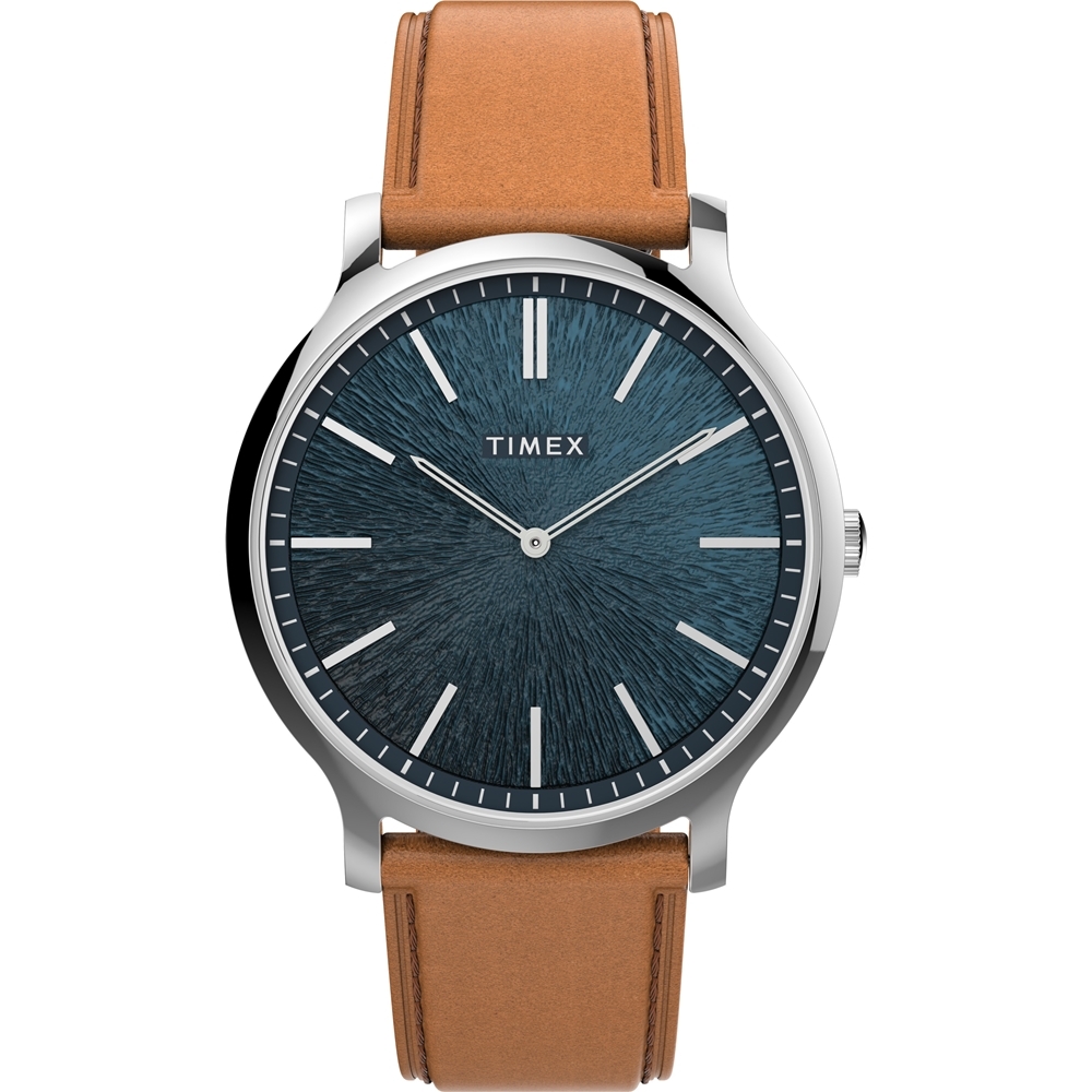 TIMEX 天美時 風格系列 超薄都會款男款皮帶錶 藍棕-42mm(TXTW2V43400)