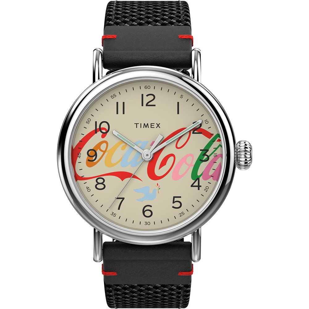 【TIMEX】天美時 x Coca-Cola 限量聯名系列可口可樂字樣款手錶-米x黑/40mm (TXTW2V26000)