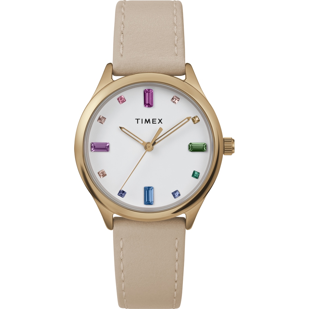 【TIMEX】天美時 復刻系列 32毫米彩色水晶仕女手錶 ( 奶茶 TXTW2V76300)
