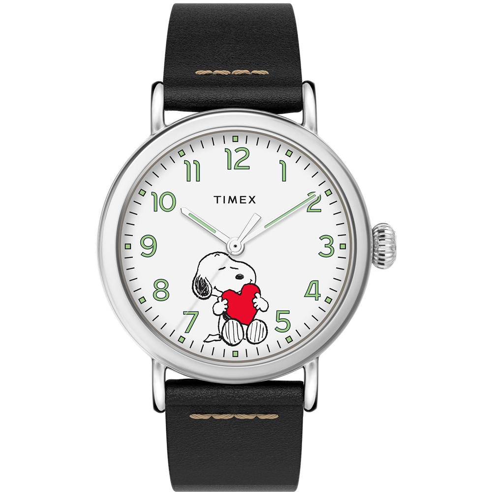 【TIMEX】天美時 x SNOOPY 限量聯名系列 擁抱愛心手錶 (白x黑 TXTW2U72200)