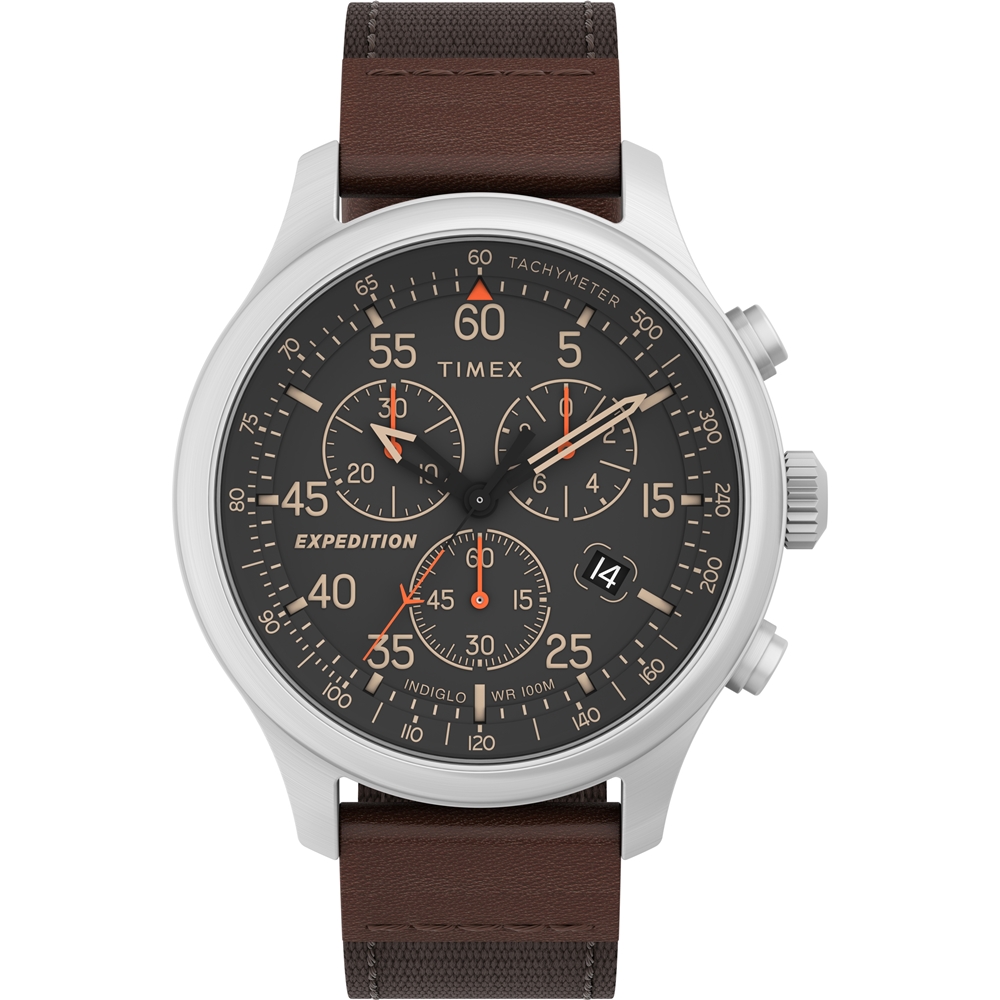 【TIMEX】天美時 遠征系列 43毫米三眼計時手錶 (棕色帆布帶 TXTW4B26800)