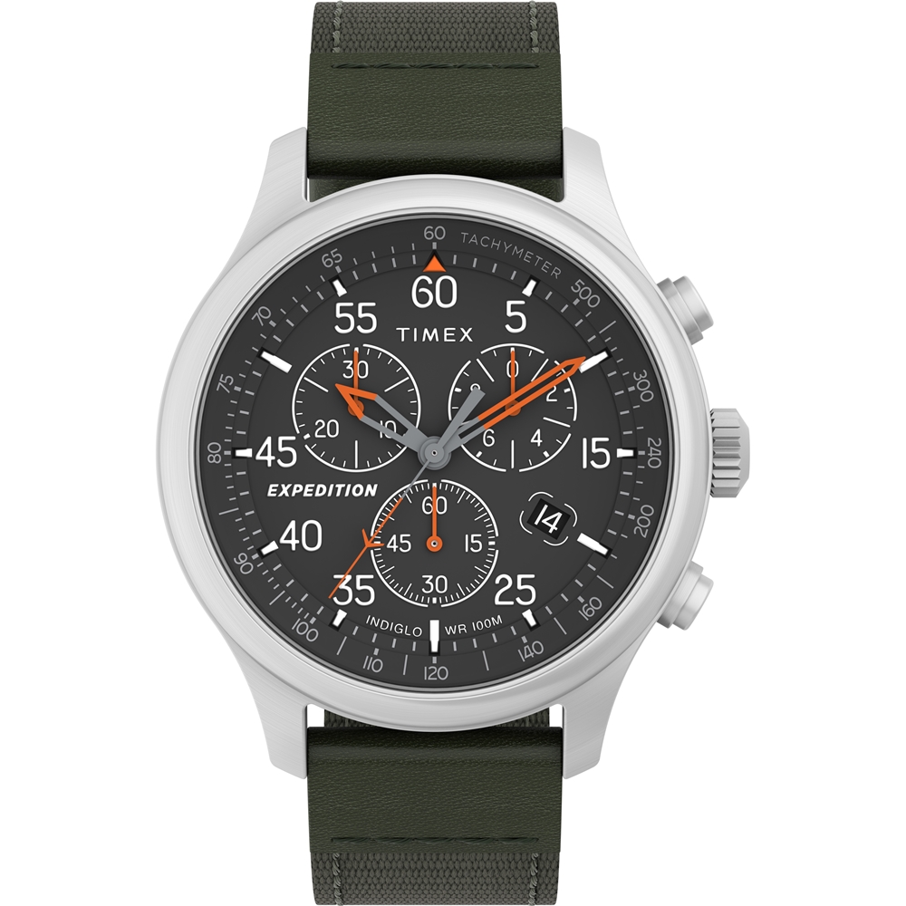 【TIMEX】天美時 遠征系列 43毫米三眼計時手錶(軍綠帆布帶 TXTW4B26700)