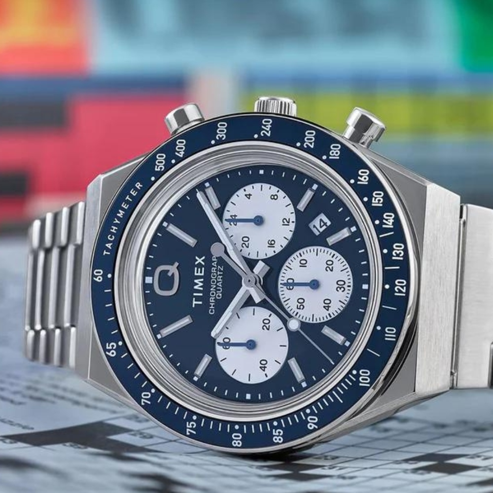 【TIMEX】QTimex 40毫米 不鏽鋼三眼計時腕錶(藍x銀TXTW2W51600)