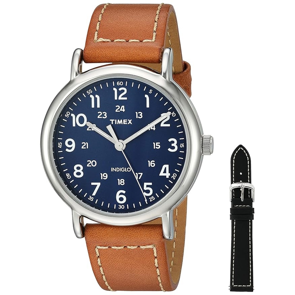 【TIMEX】天美時 週末系列 40毫米簡約手錶禮盒 ( 藍/棕/黑 TXTWG019200-1 )