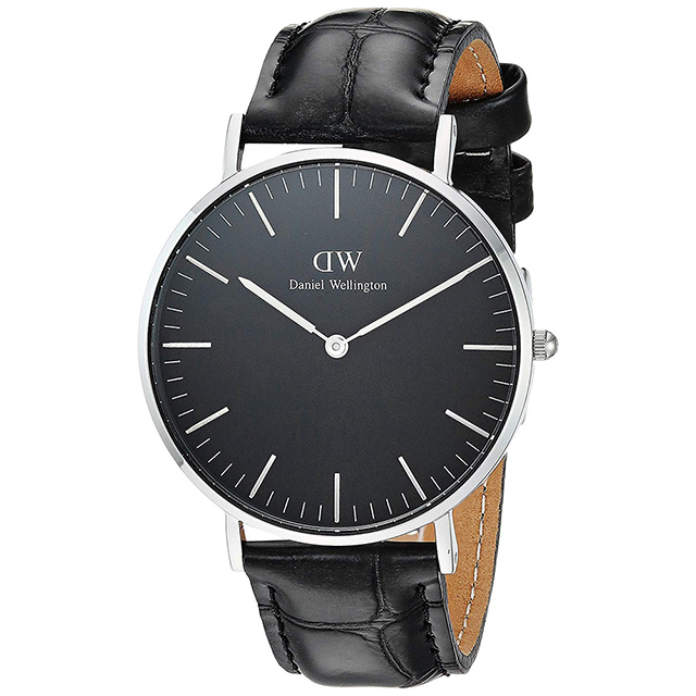 【Daniel Wellington】經典黑色壓紋皮革腕錶-銀框/36mm(DW00100147)