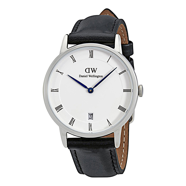 【DW Daniel Wellington】Dapper時尚黑色皮革腕錶-銀框/34mm(1141DW)