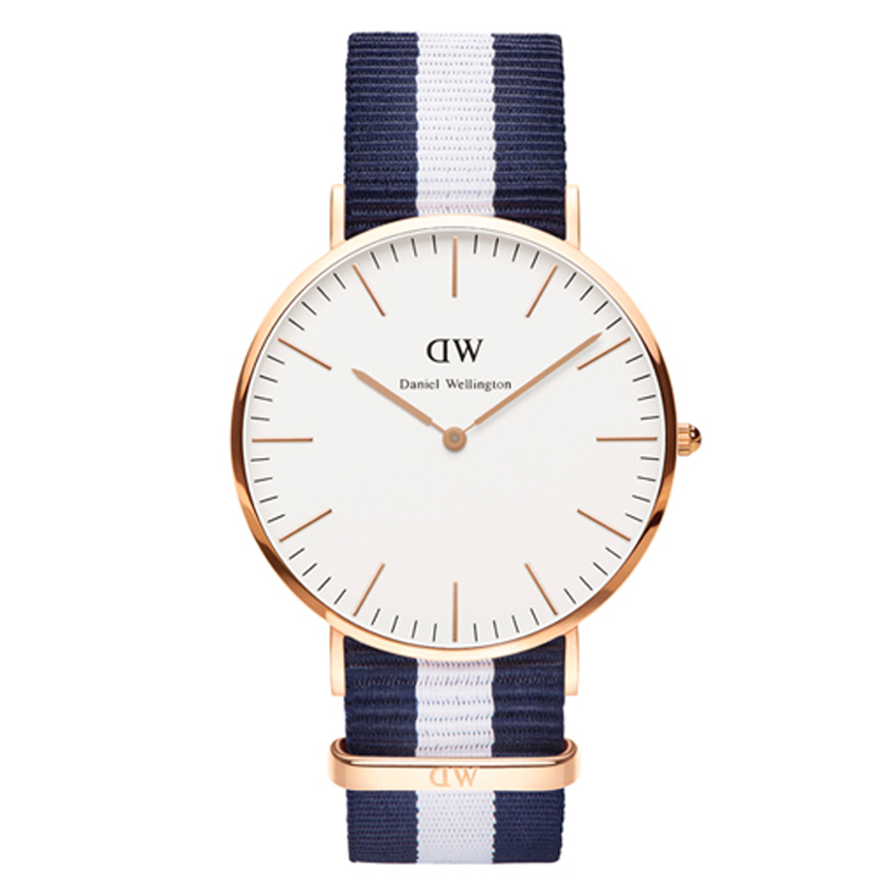 DW Daniel Wellington 經典藍白帆布錶帶-金框/40mm(0104DW)