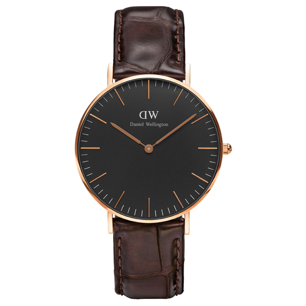 DW Daniel Wellington 經典咖啡壓紋皮革腕錶-金框/36mm(DW00100140)