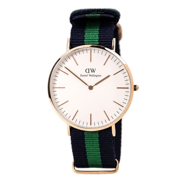【Daniel Wellington】CLASSIC瑞典時尚品牌經典簡約尼龍腕錶-藍綠x玫金-40mm/DW00100005